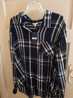Lucky Brand Navy and White Plaid Button-Down Shirt